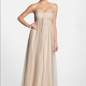 amsale draped strapless tulle gown